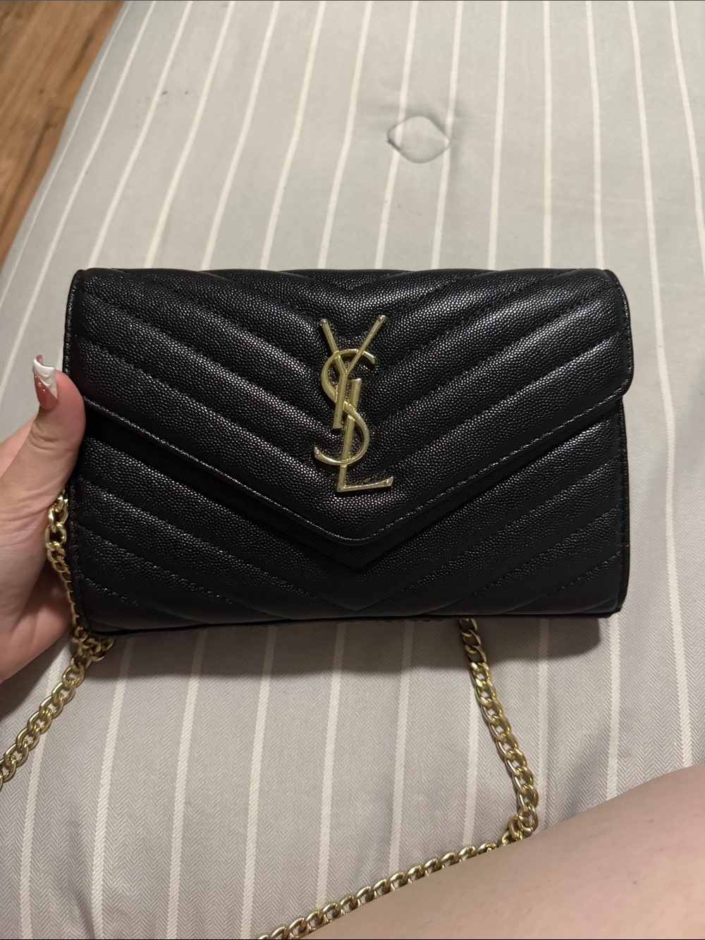 Saint Laurent Black Quilted Leather Crossbody with Gold YSL Hardware